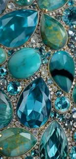 Turquoise and blue gemstone pattern wallpaper.