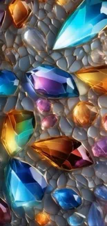 Colorful gemstone mosaic with abstract design.