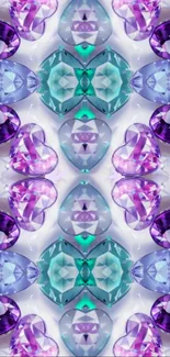 Colorful gemstone pattern wallpaper with vibrant purple and teal hues.