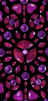 Vibrant pattern of purple and red gemstones on a mobile wallpaper.