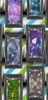 Vibrant gemstone pattern wallpaper with colorful geometric designs.
