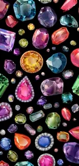 Vibrant multicolored gemstone wallpaper with a black background.