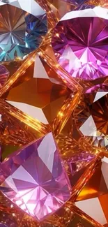 Colorful faceted gemstone pattern wallpaper with vibrant colors.