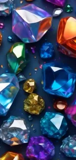 Colorful gemstone pattern wallpaper with vibrant jewels on a dark background.