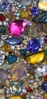 Colorful gemstone pattern wallpaper with vibrant jewels.