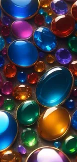 Colorful gemstone pattern wallpaper with vibrant, shiny jewels.