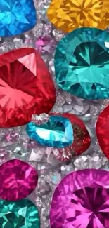 Vibrant multi-colored gemstone pattern wallpaper
