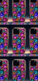 Gemstone-encrusted phone cases in vibrant colors.