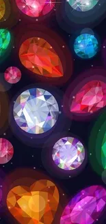 Vibrant gemstones on a dark phone wallpaper.