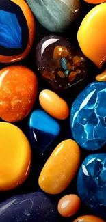 Colorful polished gemstones wallpaper with vibrant blue and amber hues.