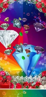 Vibrant mobile wallpaper with gemstones and rainbow colors.