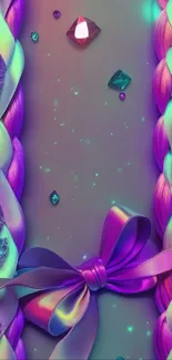 Colorful gemstone and ribbon braid wallpaper.