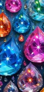 Colorful gemstone teardrop design wallpaper