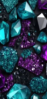 Vibrant gemstones in teal and purple hues create an elegant wallpaper.