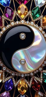 Vibrant gemstone Yin Yang mobile wallpaper with colorful jewels.