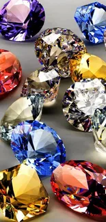 Vibrant gemstones in various colors on a gray background.