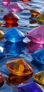 Vibrant gemstones floating on water in this colorful mobile wallpaper.