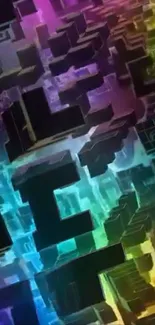 Vibrant abstract 3D block wallpaper with bright colors.