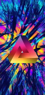Vibrant geometric abstract art with a colorful triangular center.