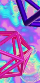 Vibrant geometric 3D abstract wallpaper with neon colors.