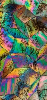 Vibrant geometric abstract art design with colorful polygons.