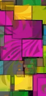 Vibrant geometric abstract wallpaper with colorful squares and bold patterns.