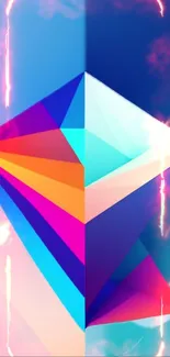 Vibrant geometric abstract art with prismatic crystal and cosmic background.