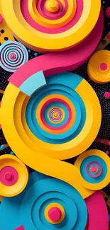 Vibrant geometric abstract wallpaper with bold colors and dynamic shapes.