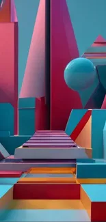 Vibrant geometric abstract wallpaper with bold shapes and colors.