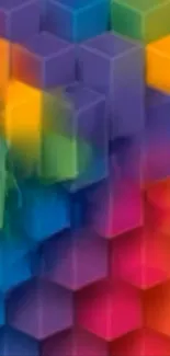 Vibrant geometric abstract wallpaper with colorful cubes.