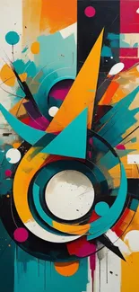 Vibrant geometric abstract art with bold colors and shapes.