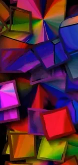 Vibrant geometric art wallpaper with colorful abstract shapes.