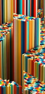 Vibrant geometric art wallpaper with colorful stripes.