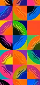 Vibrant geometric art wallpaper with dynamic patterns and bold colors.