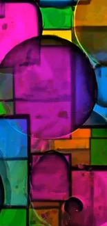 Vibrant geometric wallpaper with colorful abstract patterns.