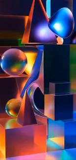 Vibrant geometric art with 3D colorful shapes.