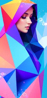 Vibrant geometric art wallpaper with colorful polygon shapes.