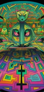 Vibrant geometric art wallpaper with colorful patterns.