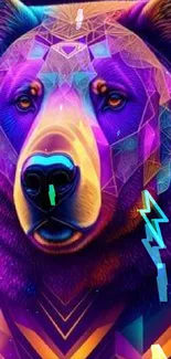 Geometric bear illustration with vibrant colors and abstract design.