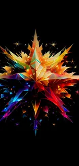 Vibrant geometric burst with colorful abstract design on black background.