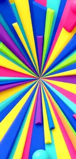 Vibrant geometric burst with colorful rays.