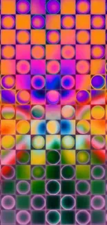 Vibrant geometric wallpaper with colorful circles and squares.