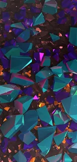 Vibrant geometric crystal art in teal and purple hues on a dark background.