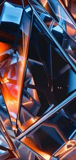 Vibrant geometric crystal art wallpaper with blue and orange hues.