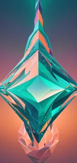 Vibrant geometric crystal design with cyan and orange hues for a mobile wallpaper.