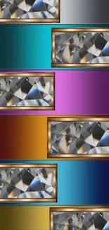 Vibrant geometric wallpaper with crystal patterns and metallic hues.