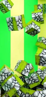 Bright geometric cubes on a green background wallpaper.