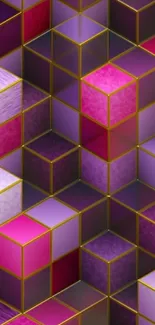 Vibrant geometric cubes with magenta and gold tones.