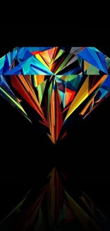 Vibrant geometric diamond art on black background.