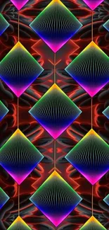 Vibrant diamond pattern with neon colors.